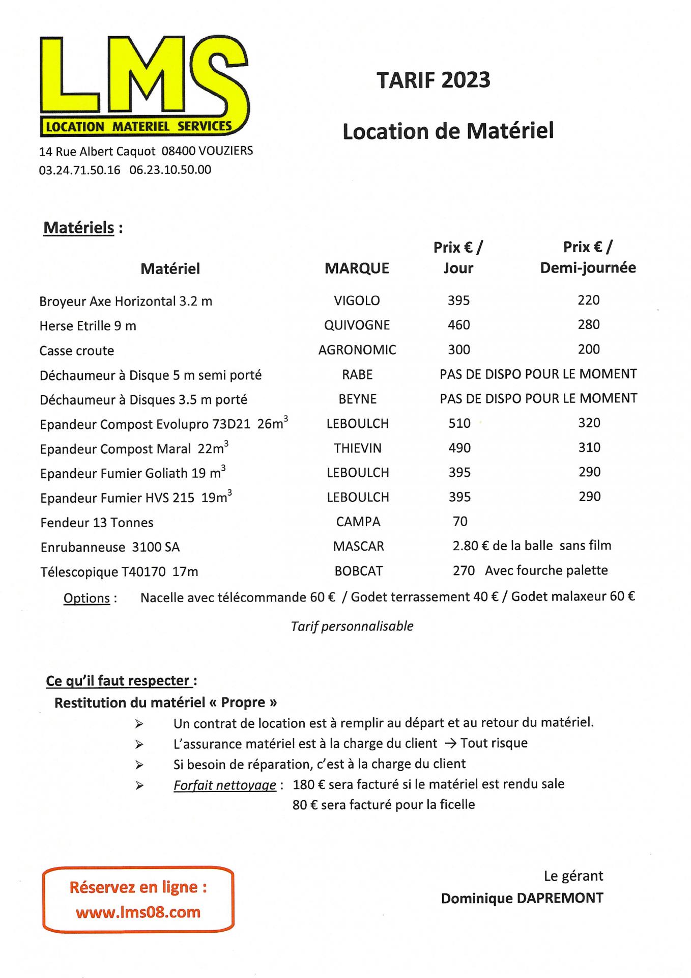 Tarif 2023